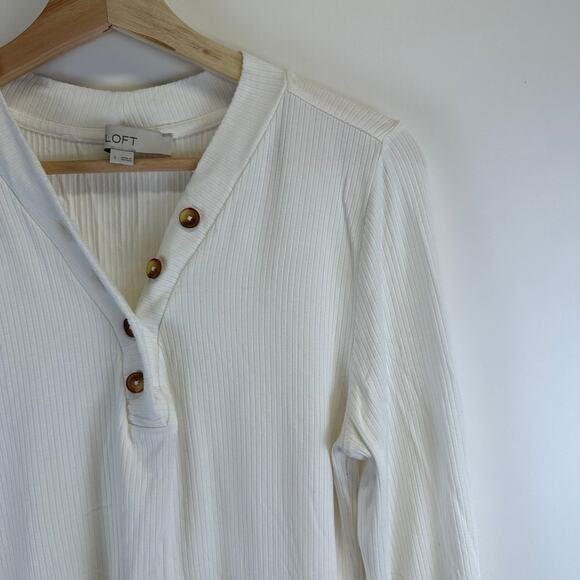 Loft White Button V Neck Long Sleeve Ribbon Casual Shirt Womens Size Large - Picture 5 of 14